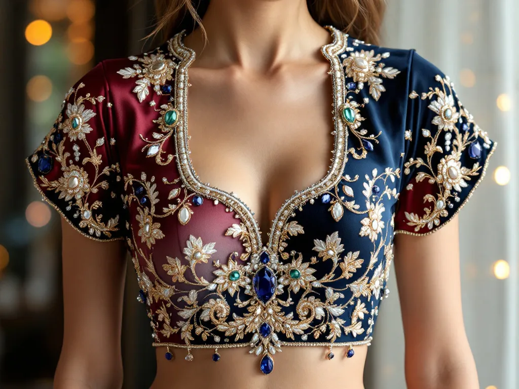 Top 20 Embroidery Blouse Designs with Stone Work: Free Images Download 12 Embroidery Blouse Designs