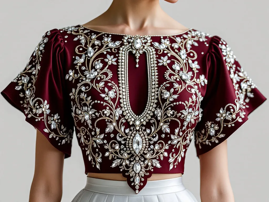 Top 20 Embroidery Blouse Designs with Stone Work: Free Images Download 9 Embroidery Blouse Designs