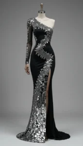 Asymmetric Design Dress mirror work designs 7