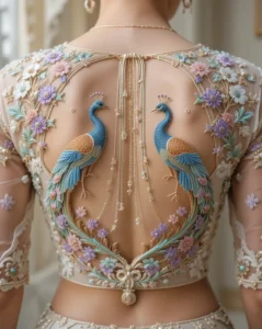 Peacock Embroidery Design for Blouse 11