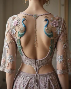 Peacock Embroidery Design for Blouse 16