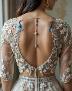 Peacock Embroidery Design for Blouse 17