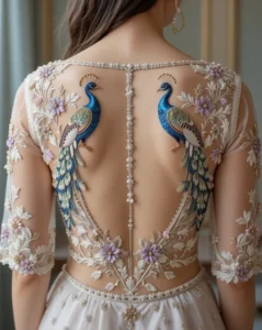 Peacock Embroidery Design for Blouse 18