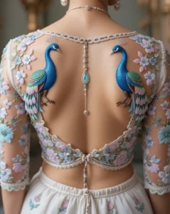 Peacock Embroidery Design for Blouse 19