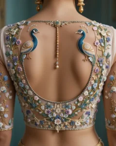 Peacock Embroidery Design for Blouse 21