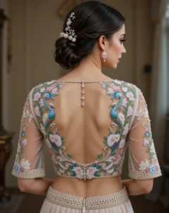 Peacock Embroidery Design for Blouse 22