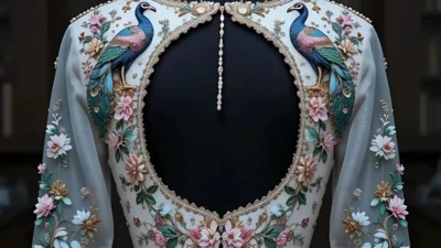 Peacock Embroidery Design for Blouse