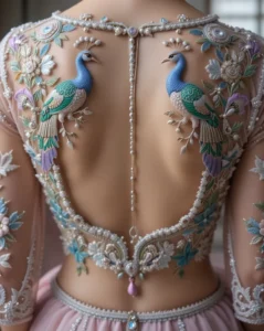 Peacock Embroidery Design for Blouse 9