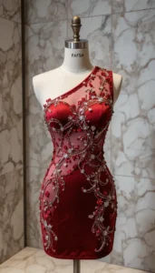 one shoulder short dress easy embroidery designs15