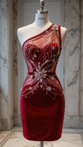 one shoulder short dress easy embroidery designs35