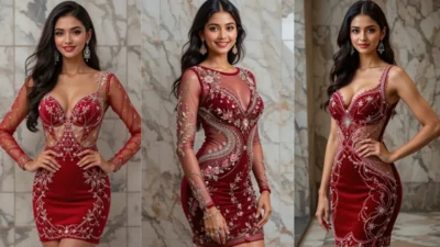 red mini shorts red embroidery design ai image